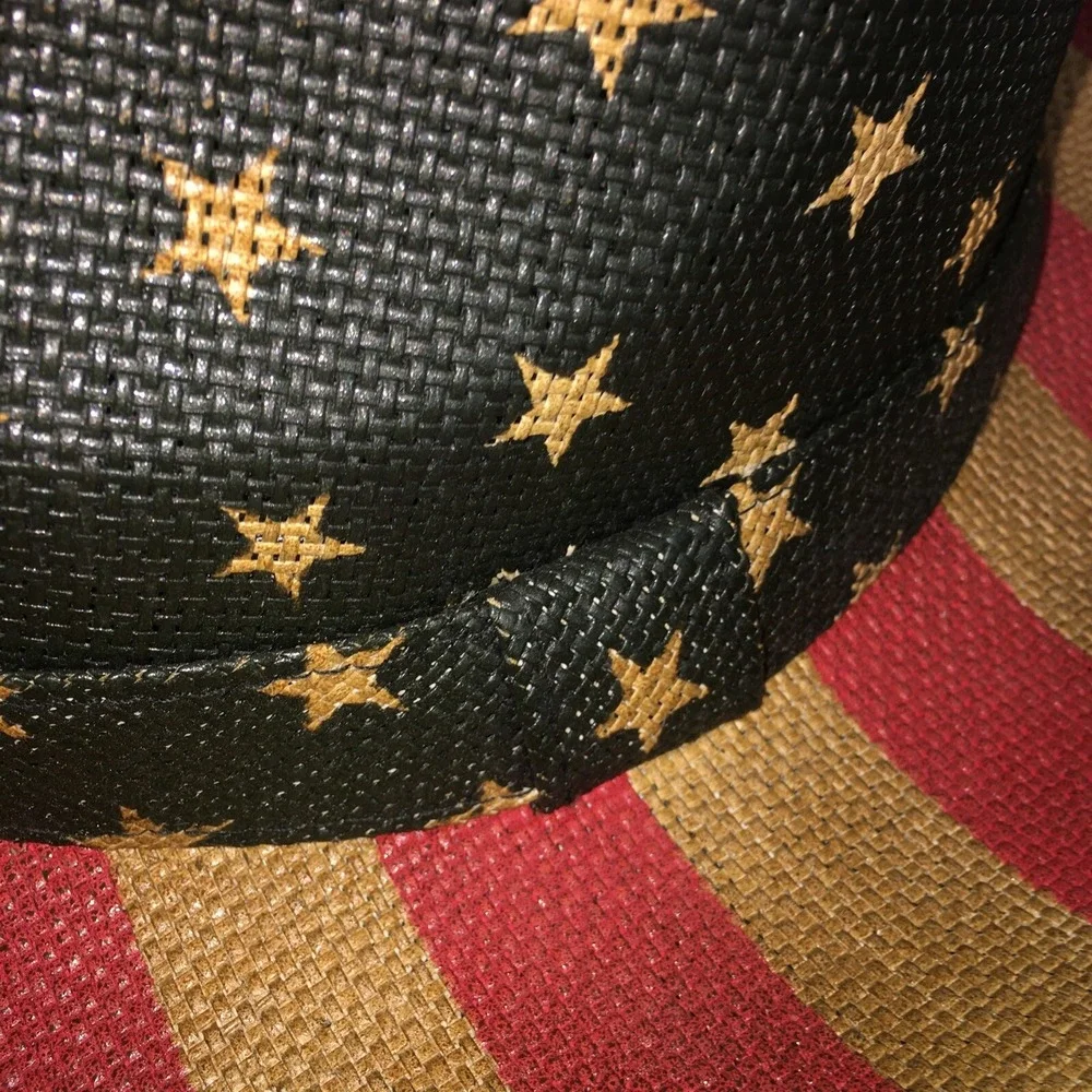 American Flag Cowboy Hat,Striped Western Tea-Stained USA Shape-It Brim